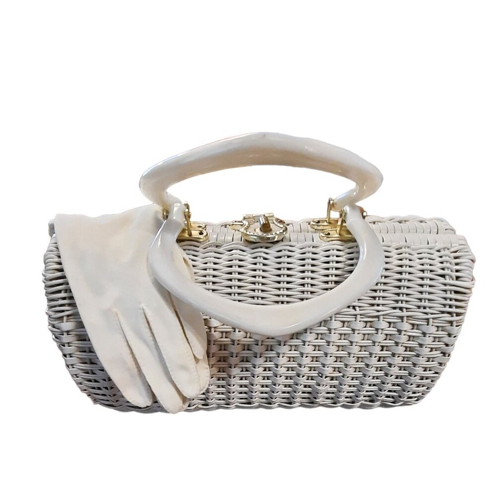 Vintage Simon by Ernest Blum Woven Purse Hong Kong with Pair Vintage White Glove